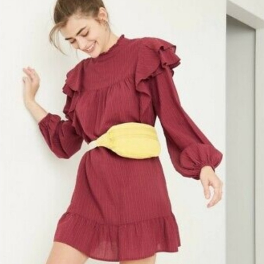 Wild Fable Long Sleeve Ruffle Peasant Dress in Opulent Red/Maroon | size medium